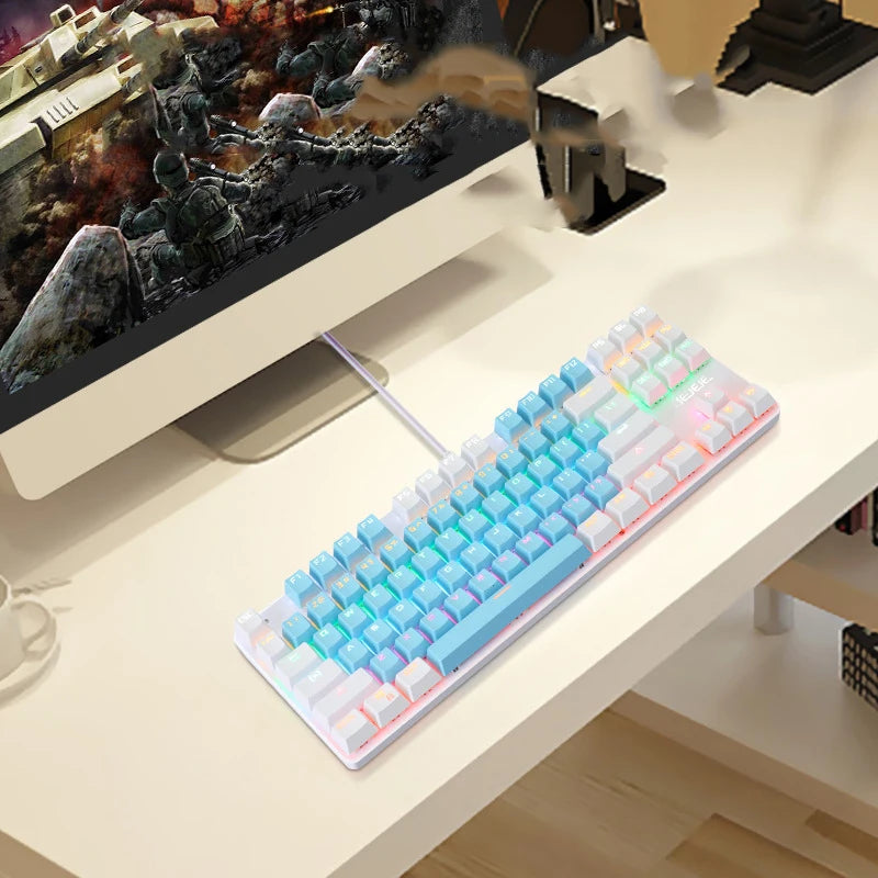 Gaming Mechanical Keyboard 87 Keys Game Anti-Ghosting Blue Switch Color Backlit Wired Keyboard for Pro Gamer Laptop PC